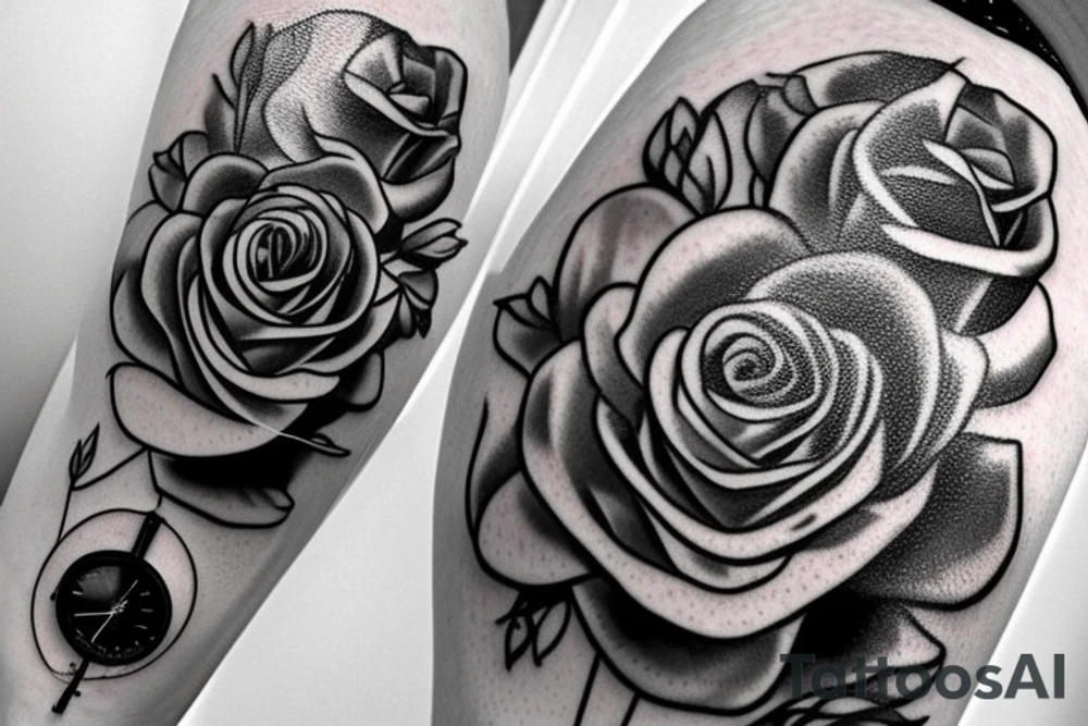 An old school record player with roses some how incorporated. I have a vintage stopwatch surrounded in roses along the side of my calf I want this to blend and match the vibe tattoo idea