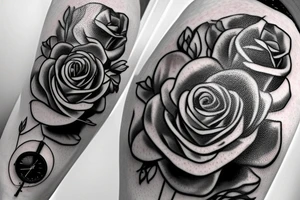 An old school record player with roses some how incorporated. I have a vintage stopwatch surrounded in roses along the side of my calf I want this to blend and match the vibe tattoo idea