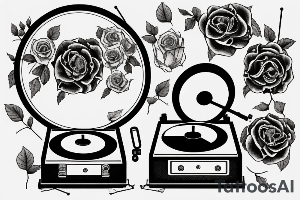 An old school vintage record player with roses some how incorporated tattoo idea An old school vintage record player with roses some how incorporated tattoo idea