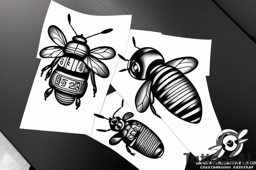 vintage bubble bee tattoo idea