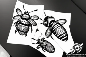vintage bubble bee tattoo idea