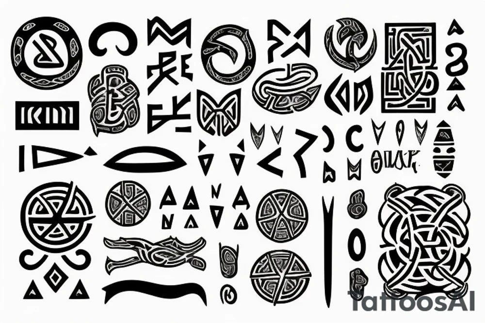 nordic, runes,  roman, sleeve tattoo idea