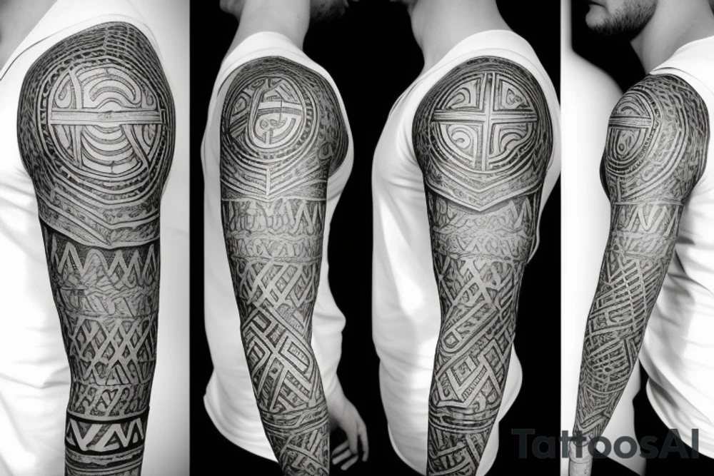 nordic, runes,  roman, sleeve tattoo idea