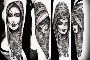 beautiful woman warrior half demon tattoo idea