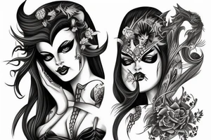 beautiful woman warrior half demon tattoo idea