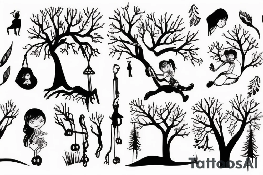 girl swinging in the forest tattoo idea