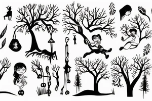 girl swinging in the forest tattoo idea