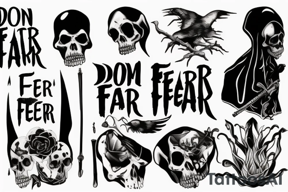 Grim reaper saying “don’t fear the reaper” grungy aesthetic tattoo idea