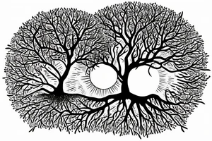 mahua tree with the sun shining over it and a nightingale bird next to it tattoo idea