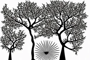 mahua tree with the sun shining above it and a nightingale bird next to it tattoo idea