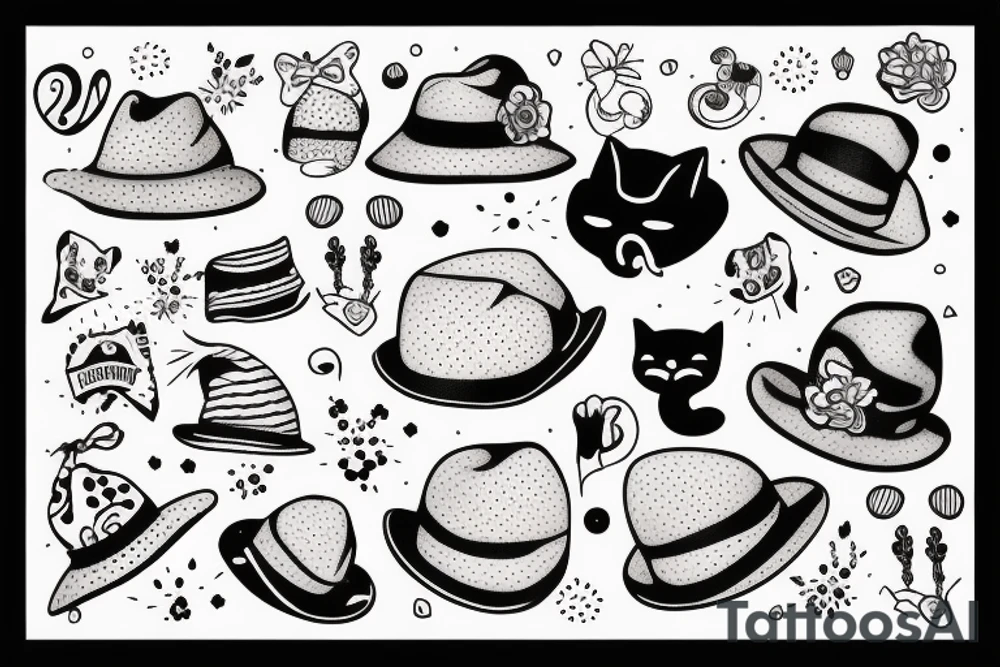 kitty with hat and t-shirt tattoo idea