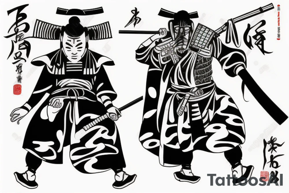 Japanese samurai with mask. tattoo idea