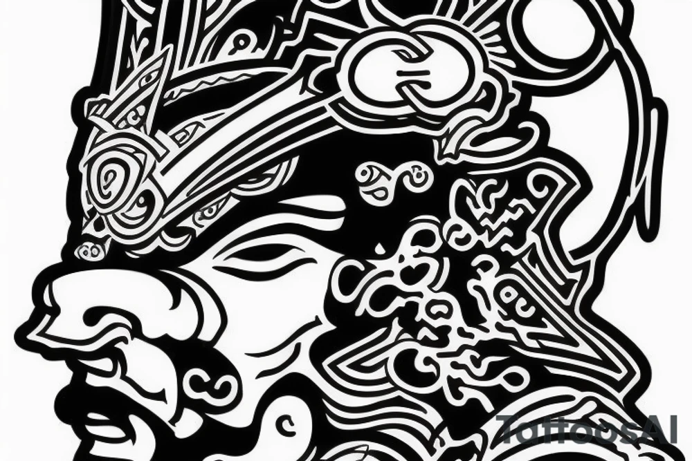 Japanese samurai with mask. tattoo idea