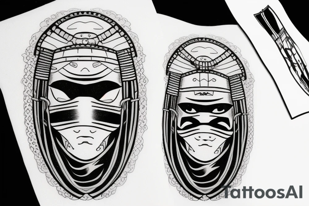 Japanese samurai with mask. tattoo idea