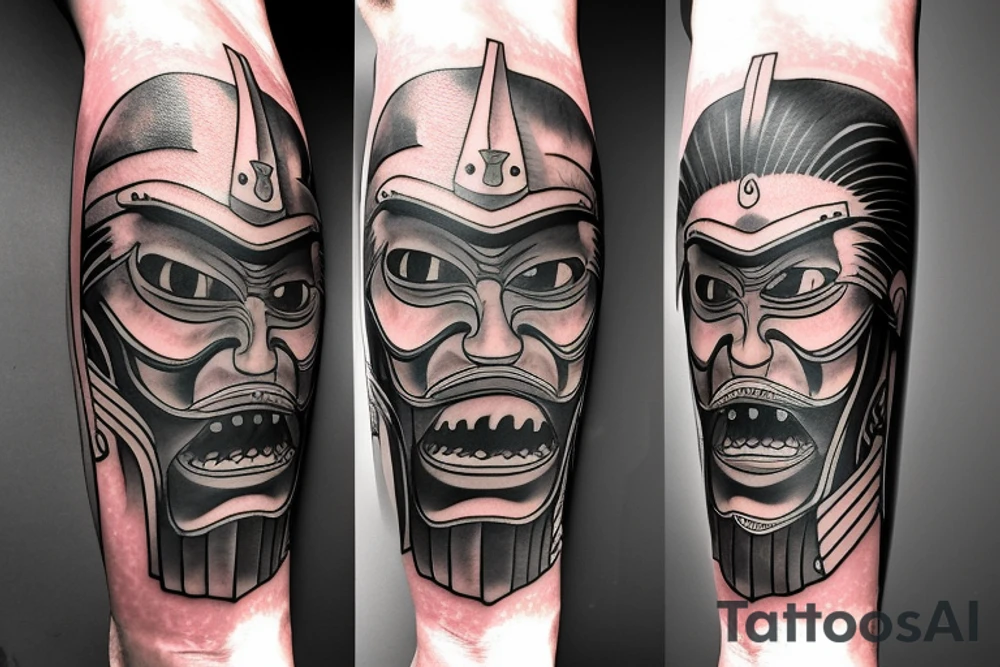 Japanese samurai with mask. tattoo idea