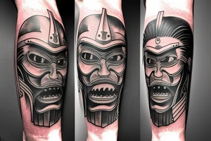 Japanese samurai with mask. tattoo idea