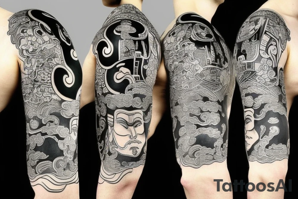 Japanese samurai with mask. tattoo idea