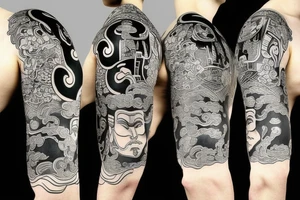 Japanese samurai with mask. tattoo idea