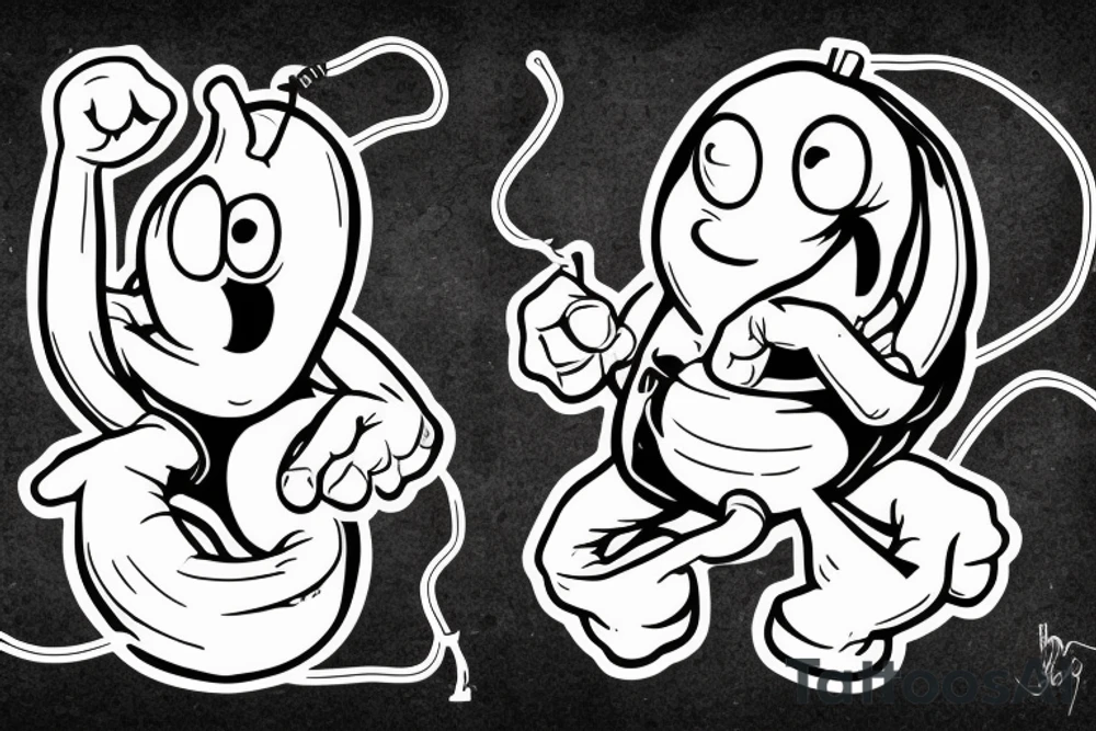 An eggplant with arms and hands as a cable guy tattoo idea