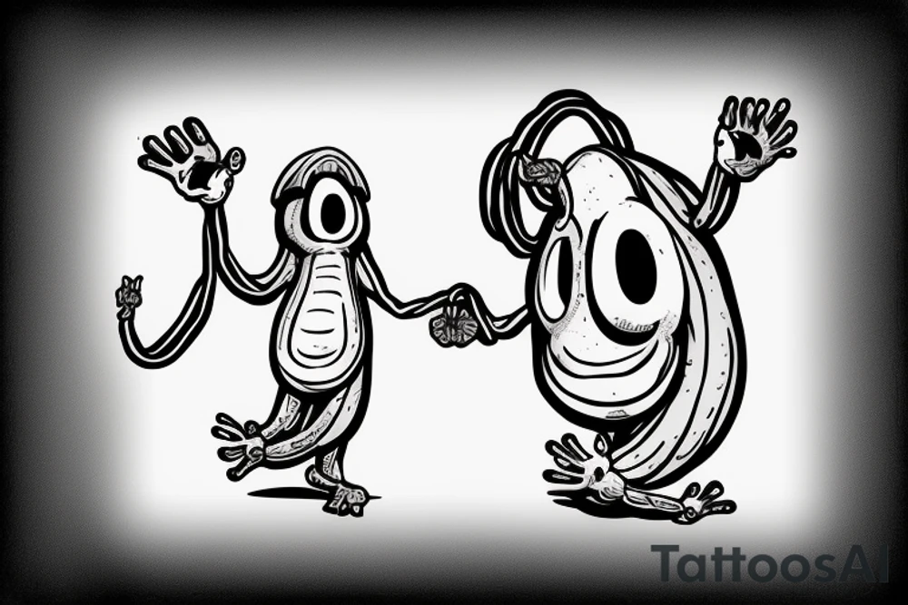 An eggplant with arms and hands as a cable guy tattoo idea