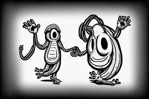 An eggplant with arms and hands as a cable guy tattoo idea