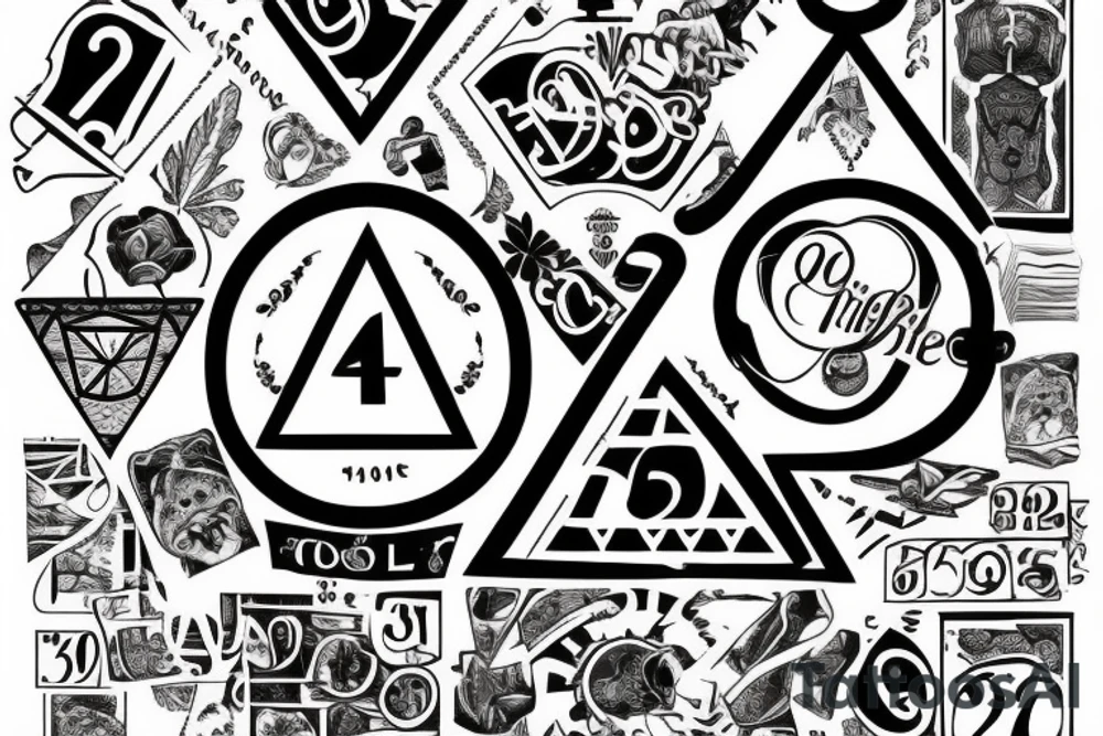 A Ciricle with a triangle inside of it with the numbers 12065 tattoo idea