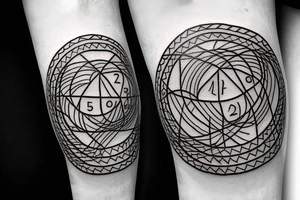 A Circle with a triangle inside of it with the numbers 12065 tattoo idea