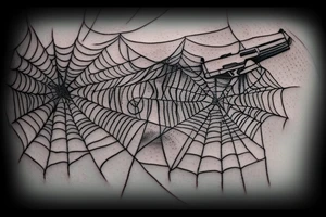 handgun with spiderweb on it tattoo idea