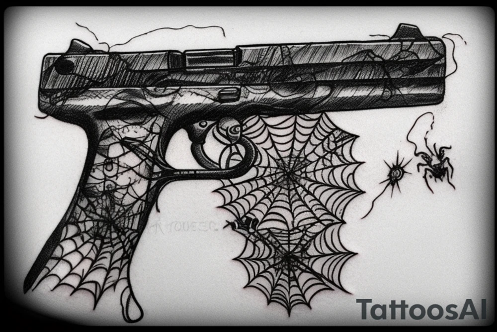 handgun with spiderweb on it tattoo idea