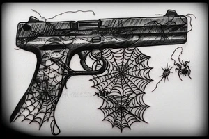 handgun with spiderweb on it tattoo idea