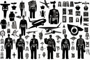 the guard stands in the middle of the airport and looks at the plane tattoo idea