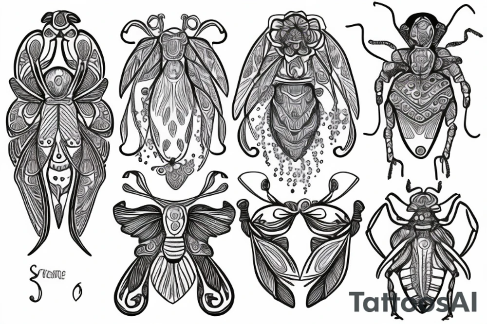 Fine line Scarab beatle with floral designs on body tattoo idea