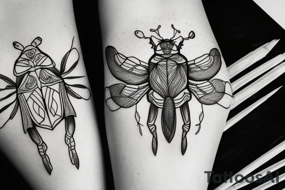 Fine line Scarab beatle with designs on body tattoo idea