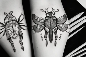 Fine line Scarab beatle with designs on body tattoo idea