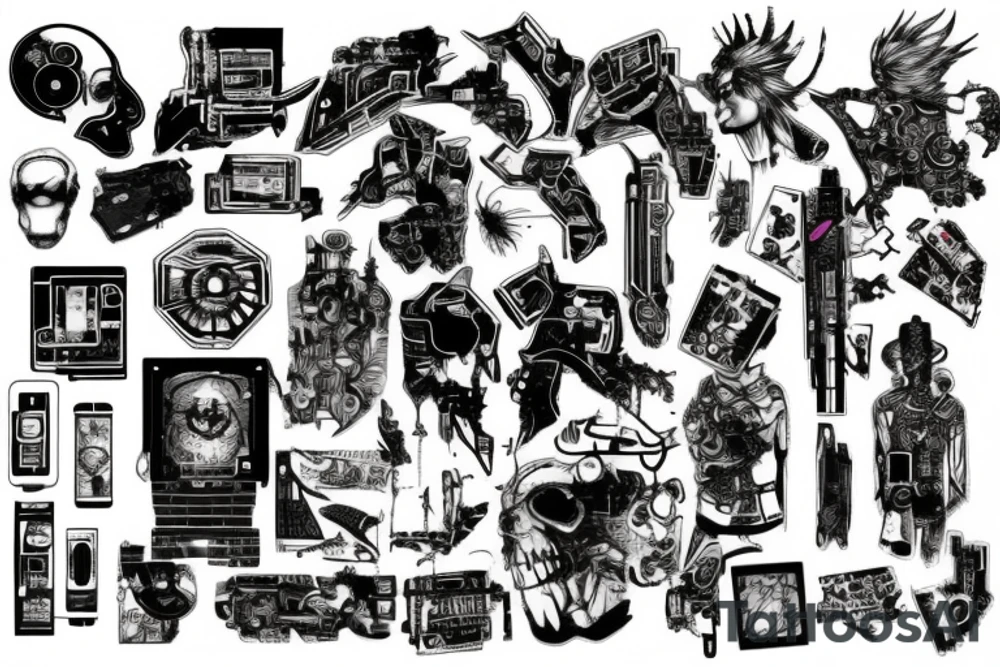 Patchwork cyberpunk tattoo idea