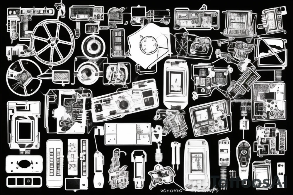 Patchwork cyberpunk wires electronic parts tattoo idea Patchwork cyberpunk wires electronic parts tattoo idea