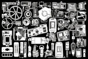 Patchwork cyberpunk wires electronic parts tattoo idea