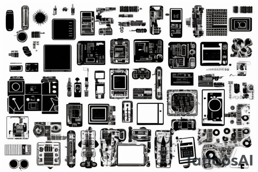 Patchwork cyberpunk wires electronic parts tattoo idea Patchwork cyberpunk wires electronic parts tattoo idea