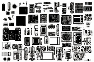 Patchwork cyberpunk wires electronic parts tattoo idea