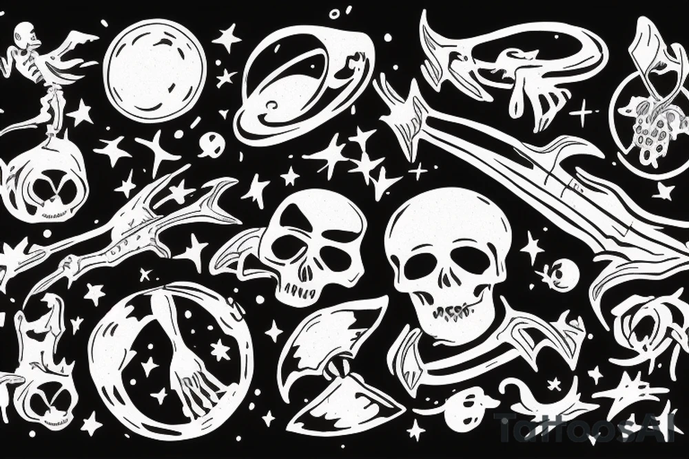 skeleton floating in a galaxy tattoo idea