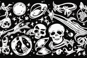 skeleton floating in a galaxy tattoo idea