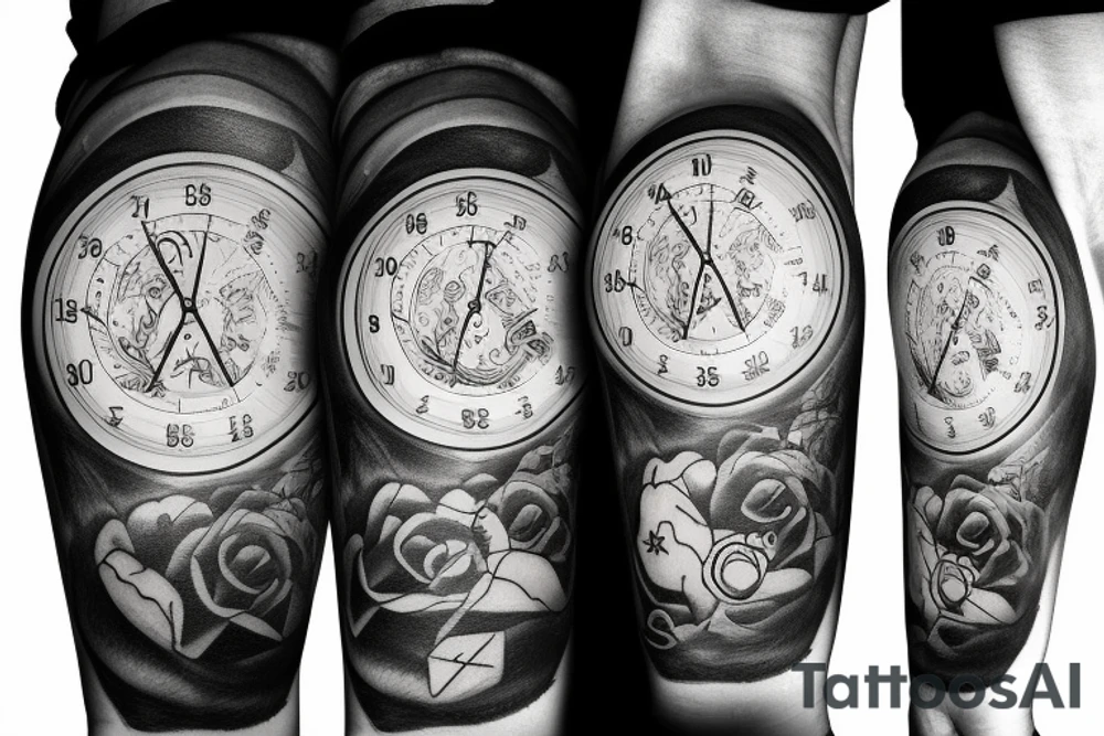 A stopwatch that includes all four seasons of the year inside of it tattoo idea