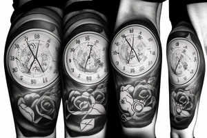 A stopwatch that includes all four seasons of the year inside of it tattoo idea