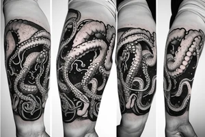 an octopus with 8 tentacles wearing an astronaut helmet, with the galaxy in the background, inside of a rhombus canvas , tattoo idea