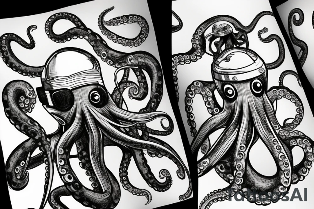 an octopus with 8 tentacles wearing an astronaut helmet, with the galaxy in the background, inside of a rhombus canvas , tattoo idea