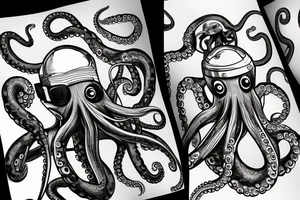 an octopus with 8 tentacles wearing an astronaut helmet, with the galaxy in the background, inside of a rhombus canvas , tattoo idea