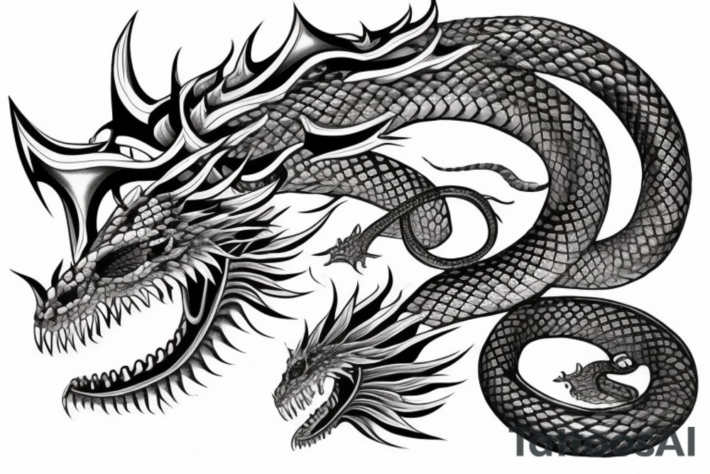 Serpent dragon around sword tattoo idea