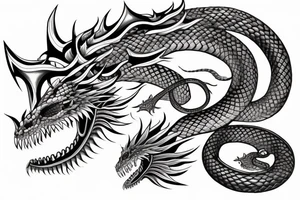 Serpent dragon around sword tattoo idea
