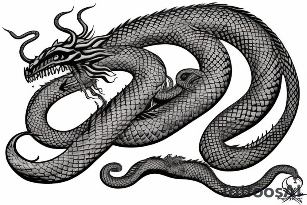 Serpent dragon wrapping around a sword tattoo idea