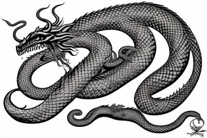 Serpent dragon wrapping around a sword tattoo idea